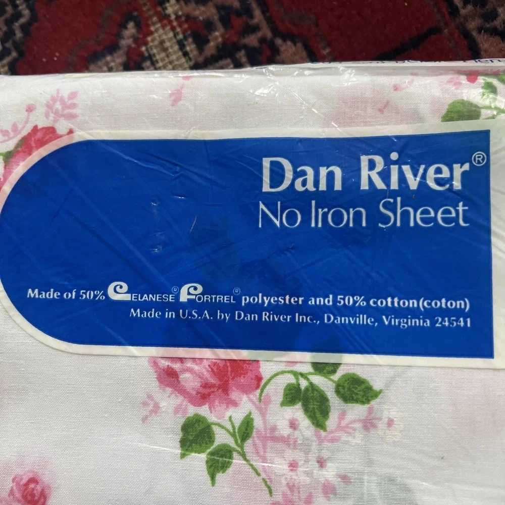 Vintage Dan River Double Flat Sheet Pink Roses NOS Sealed 81x104 No Iron USA